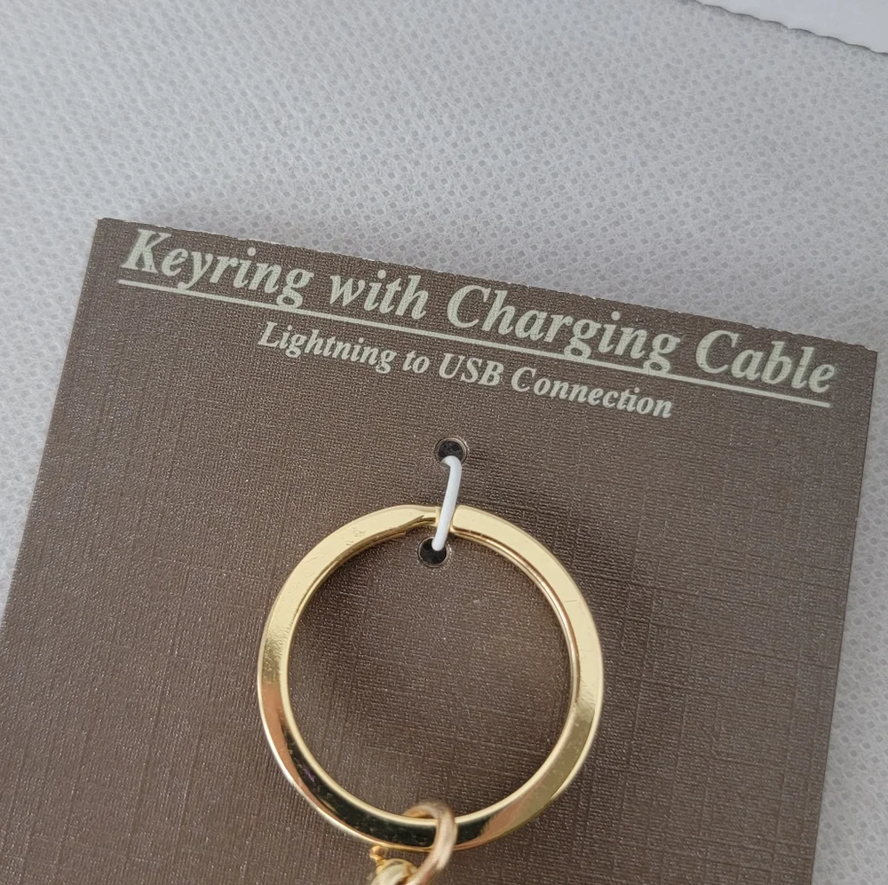 Keyring With Charging Cable Golden Faux Leather Tassel